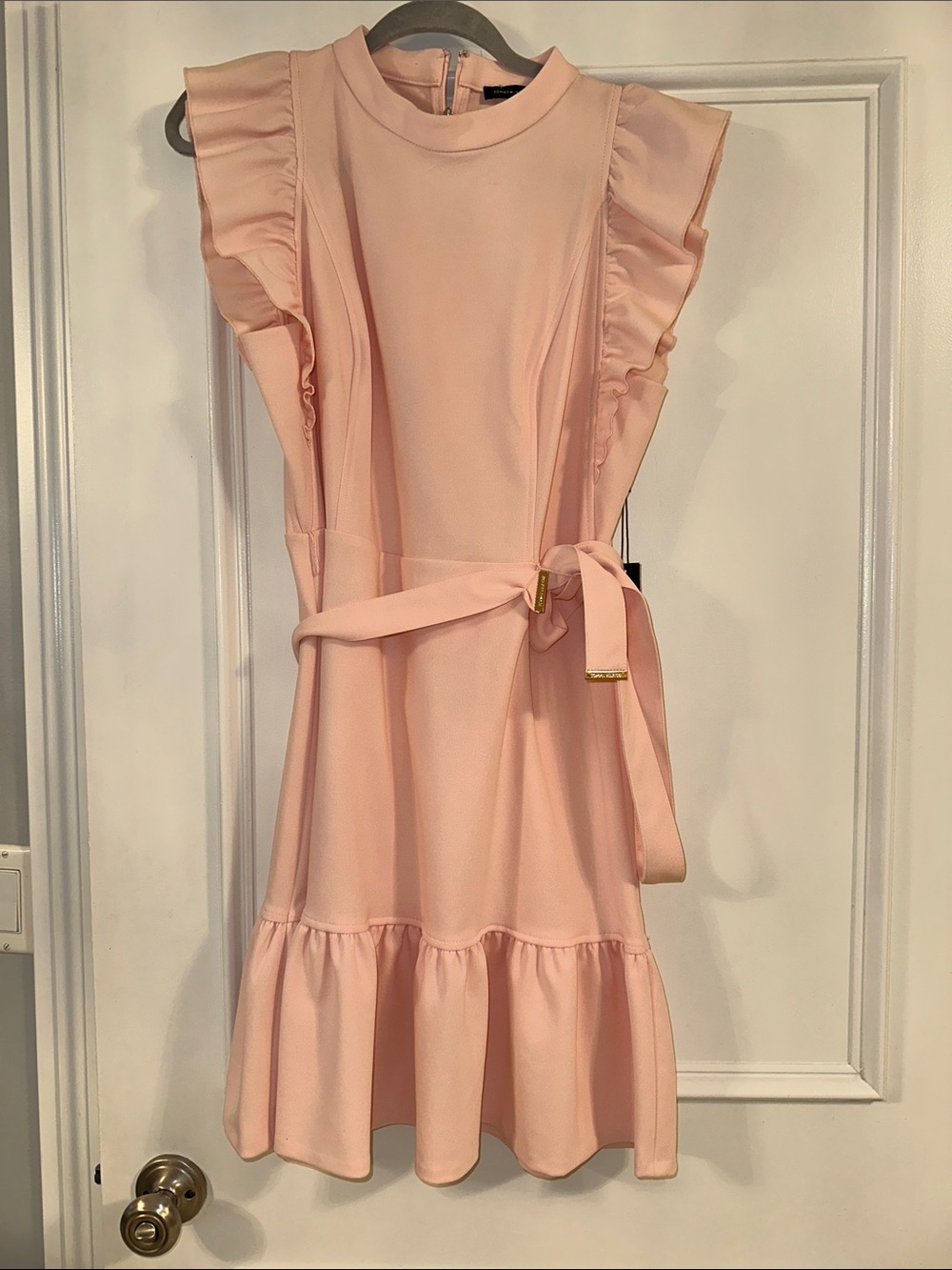 Tommy Hilfiger Blush Pink Ruffle Belted Dress